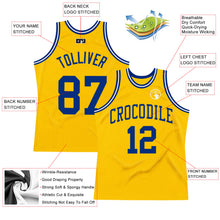 Load image into Gallery viewer, Custom Gold Royal-White Authentic Throwback Basketball Jersey
