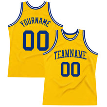 Load image into Gallery viewer, Custom Gold Royal-White Authentic Throwback Basketball Jersey
