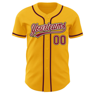 Custom Gold Crimson Cream-Black Authentic Baseball Jersey