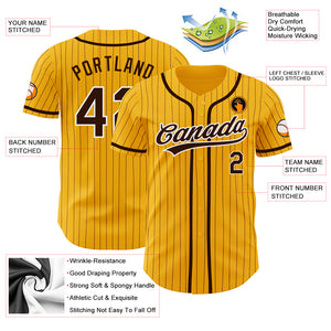 Custom Gold Brown Pinstripe Brown-White Authentic Baseball Jersey