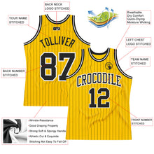 Load image into Gallery viewer, Custom Gold Black Pinstripe Black-White Authentic Basketball Jersey
