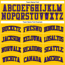 Load image into Gallery viewer, Custom Gold Black Pinstripe Purple Authentic Basketball Jersey
