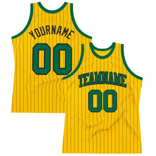 Load image into Gallery viewer, Custom Gold Black Pinstripe Kelly Green Authentic Basketball Jersey
