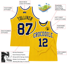 Load image into Gallery viewer, Custom Gold Navy Pinstripe Navy-White Authentic Basketball Jersey
