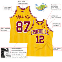 Load image into Gallery viewer, Custom Gold White Pinstripe Maroon Authentic Basketball Jersey
