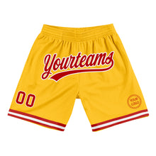 Load image into Gallery viewer, Custom Gold Red-White Authentic Throwback Basketball Shorts
