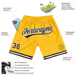 Custom Gold Black-White Authentic Throwback Basketball Shorts