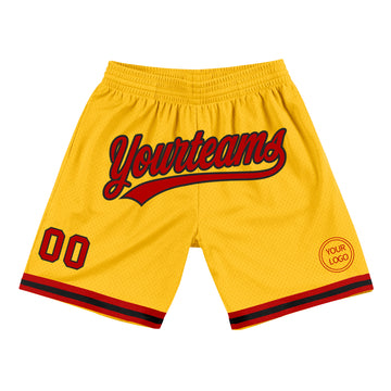 Custom Gold Red-Black Authentic Throwback Basketball Shorts