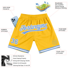 Load image into Gallery viewer, Custom Gold Light Blue-White Authentic Throwback Basketball Shorts
