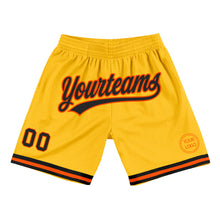 Load image into Gallery viewer, Custom Gold Black-Orange Authentic Throwback Basketball Shorts
