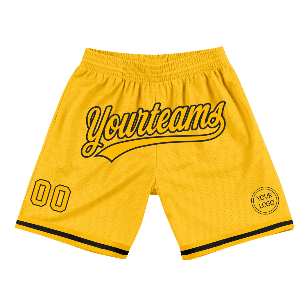 Custom Gold Black Authentic Throwback Basketball Shorts