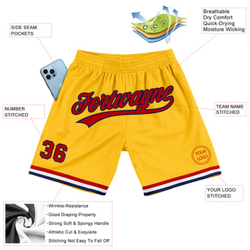 Custom Gold Red-Navy Authentic Throwback Basketball Shorts