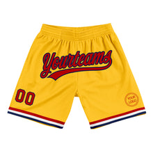 Load image into Gallery viewer, Custom Gold Red-Navy Authentic Throwback Basketball Shorts
