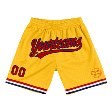 Custom Gold Red-Navy Authentic Throwback Basketball Shorts