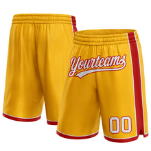 Load image into Gallery viewer, Custom Gold White-Red Authentic Basketball Shorts
