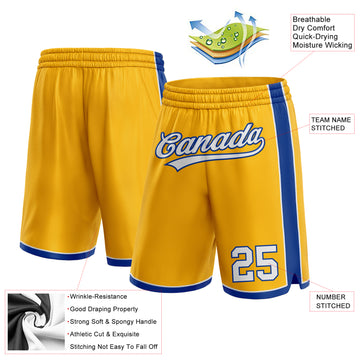 Custom Gold White-Royal Authentic Basketball Shorts