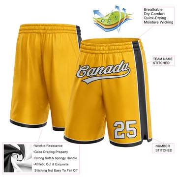Custom Gold White-Black Authentic Basketball Shorts