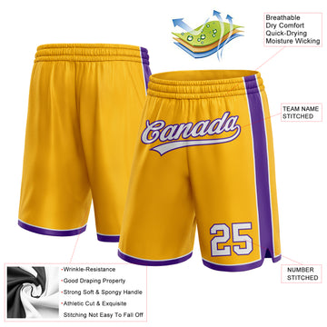 Custom Gold White-Purple Authentic Basketball Shorts