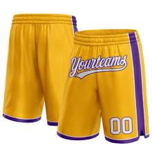 Load image into Gallery viewer, Custom Gold White-Purple Authentic Basketball Shorts
