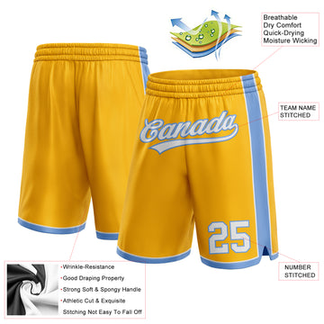 Custom Gold White-Light Blue Authentic Basketball Shorts