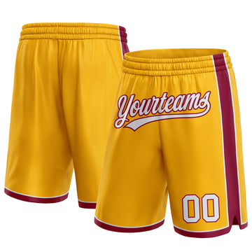 Custom Gold White-Maroon Authentic Basketball Shorts