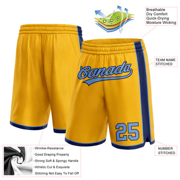 Custom Gold Light Blue-Navy Authentic Basketball Shorts
