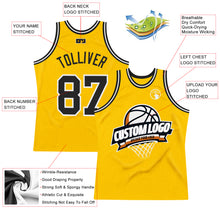 Load image into Gallery viewer, Custom Gold Black-White Authentic Throwback Basketball Jersey
