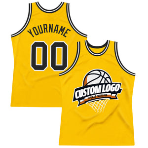 Custom Gold Black-White Authentic Throwback Basketball Jersey