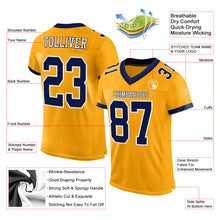 Load image into Gallery viewer, Custom Gold Navy-White Mesh Authentic Football Jersey
