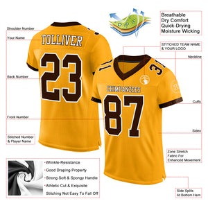 Custom Gold Brown-White Mesh Authentic Football Jersey