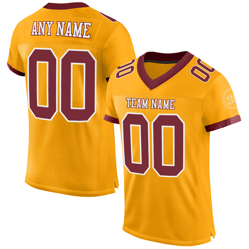 Custom Gold Burgundy-White Mesh Authentic Football Jersey