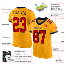 Load image into Gallery viewer, Custom Gold Red-Navy Mesh Authentic Football Jersey
