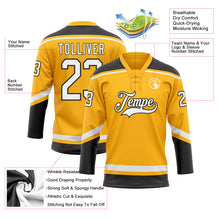 Load image into Gallery viewer, Custom Gold White-Black Hockey Lace Neck Jersey
