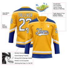 Load image into Gallery viewer, Custom Gold White-Royal Hockey Lace Neck Jersey
