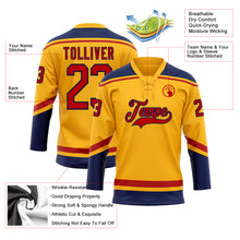 Load image into Gallery viewer, Custom Gold Red-Navy Hockey Lace Neck Jersey
