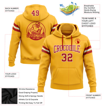 Custom Stitched Gold Red-White Football Pullover Sweatshirt Hoodie