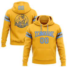 Load image into Gallery viewer, Custom Stitched Gold Light Blue-Steel Gray Football Pullover Sweatshirt Hoodie

