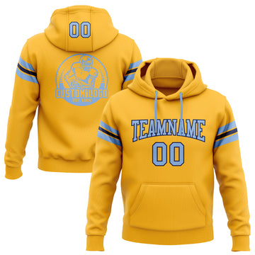 Custom Stitched Gold Light Blue-Navy Football Pullover Sweatshirt Hoodie