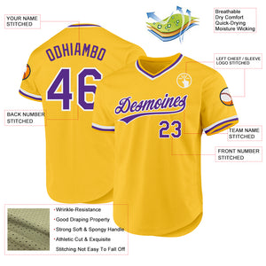 Custom Gold Purple-White Authentic Throwback Baseball Jersey