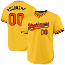 Load image into Gallery viewer, Custom Gold Orange-Navy Authentic Throwback Baseball Jersey
