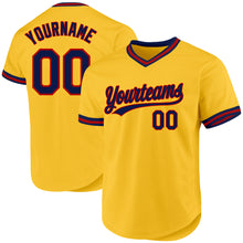 Load image into Gallery viewer, Custom Gold Navy-Red Authentic Throwback Baseball Jersey
