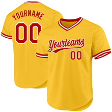 Load image into Gallery viewer, Custom Gold Red-White Authentic Throwback Baseball Jersey
