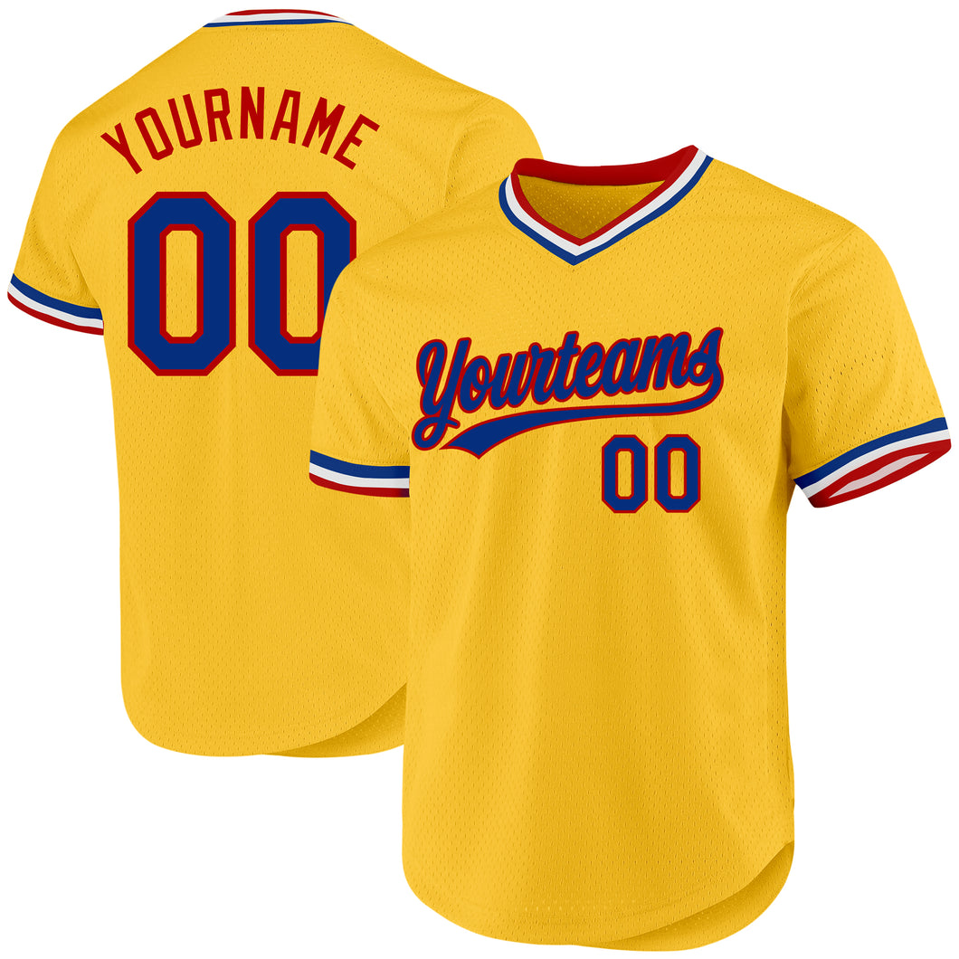 Custom Gold Royal-Red Authentic Throwback Baseball Jersey