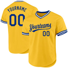 Load image into Gallery viewer, Custom Gold Royal-White Authentic Throwback Baseball Jersey
