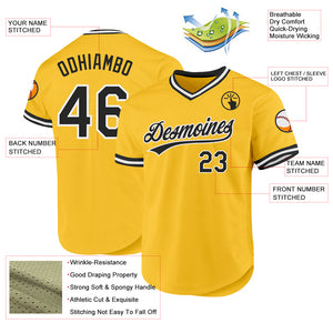 Custom Gold Black-White Authentic Throwback Baseball Jersey