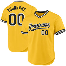 Load image into Gallery viewer, Custom Gold Black-White Authentic Throwback Baseball Jersey
