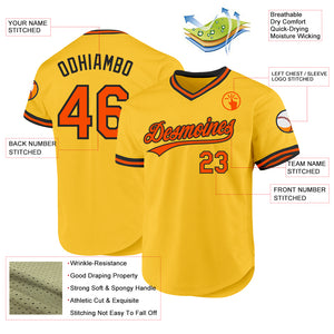 Custom Gold Orange-Black Authentic Throwback Baseball Jersey