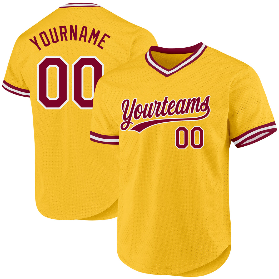 Custom Gold Maroon-White Authentic Throwback Baseball Jersey