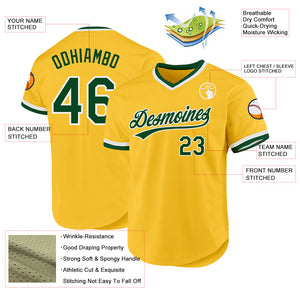 Custom Gold Green-White Authentic Throwback Baseball Jersey