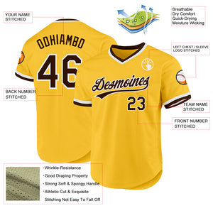 Custom Gold Brown-White Authentic Throwback Baseball Jersey